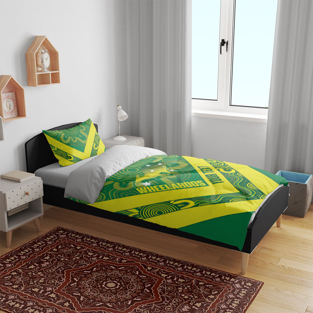 Australia Wheelaroos Rugby Custom Bedding Set Go Aussie Kangaroo Indigenous Art