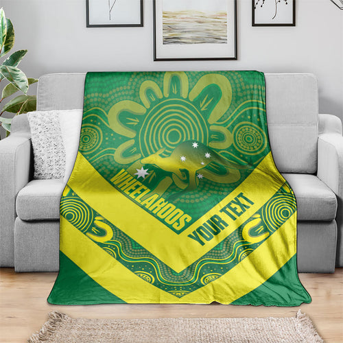 Australia Wheelaroos Rugby Custom Blanket Go Aussie Kangaroo Indigenous Art