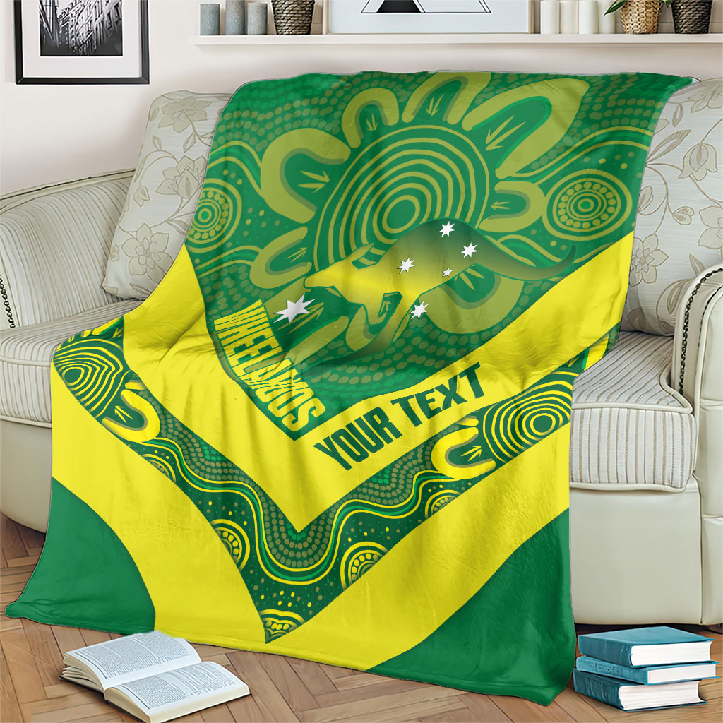 Australia Wheelaroos Rugby Custom Blanket Go Aussie Kangaroo Indigenous Art