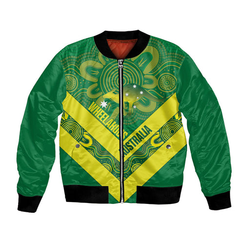 Australia Wheelaroos Rugby Custom Bomber Jacket Go Aussie Kangaroo Indigenous Art