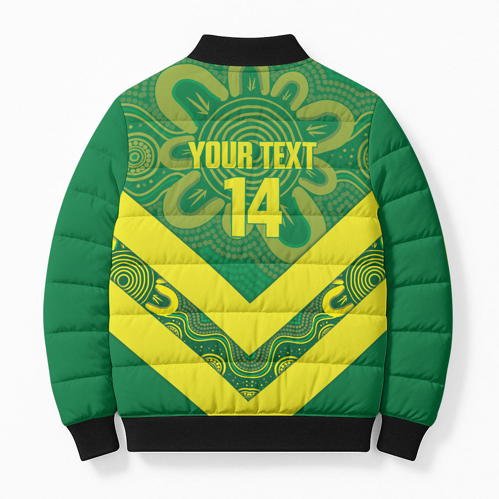 Australia Wheelaroos Rugby Custom Bomber Puffer Jacket Go Aussie Kangaroo Indigenous Art