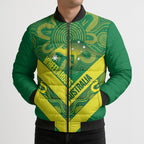 Australia Wheelaroos Rugby Custom Bomber Puffer Jacket Go Aussie Kangaroo Indigenous Art