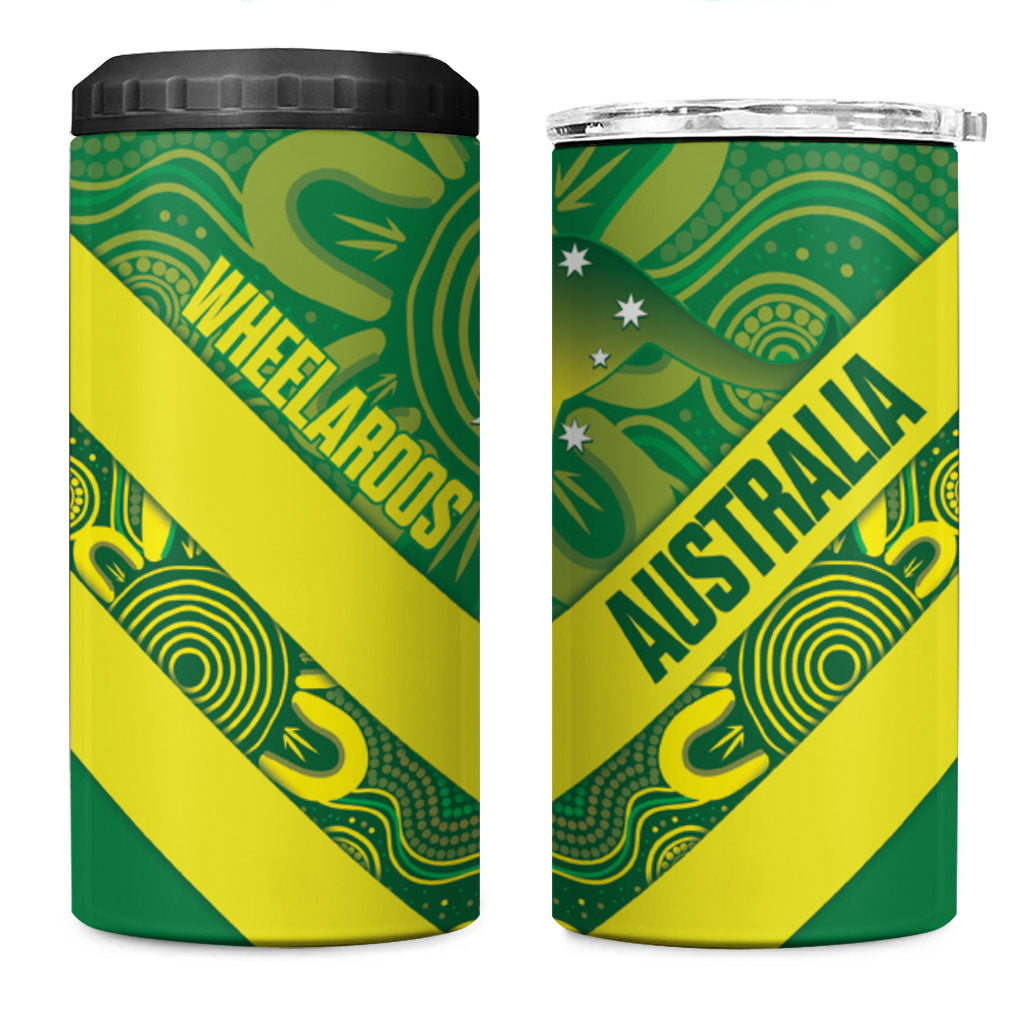 Australia Wheelaroos Rugby 4 in 1 Can Cooler Tumbler Go Aussie Kangaroo Indigenous Art