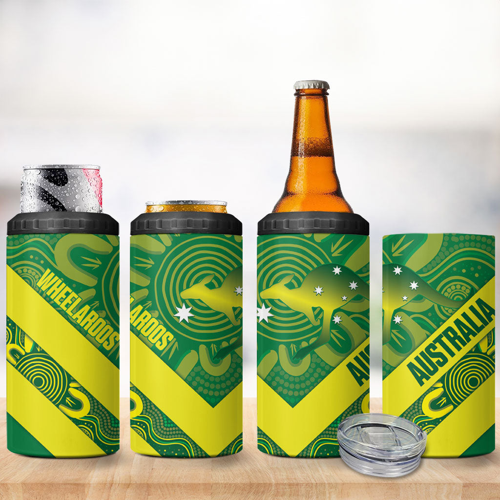 Australia Wheelaroos Rugby 4 in 1 Can Cooler Tumbler Go Aussie Kangaroo Indigenous Art