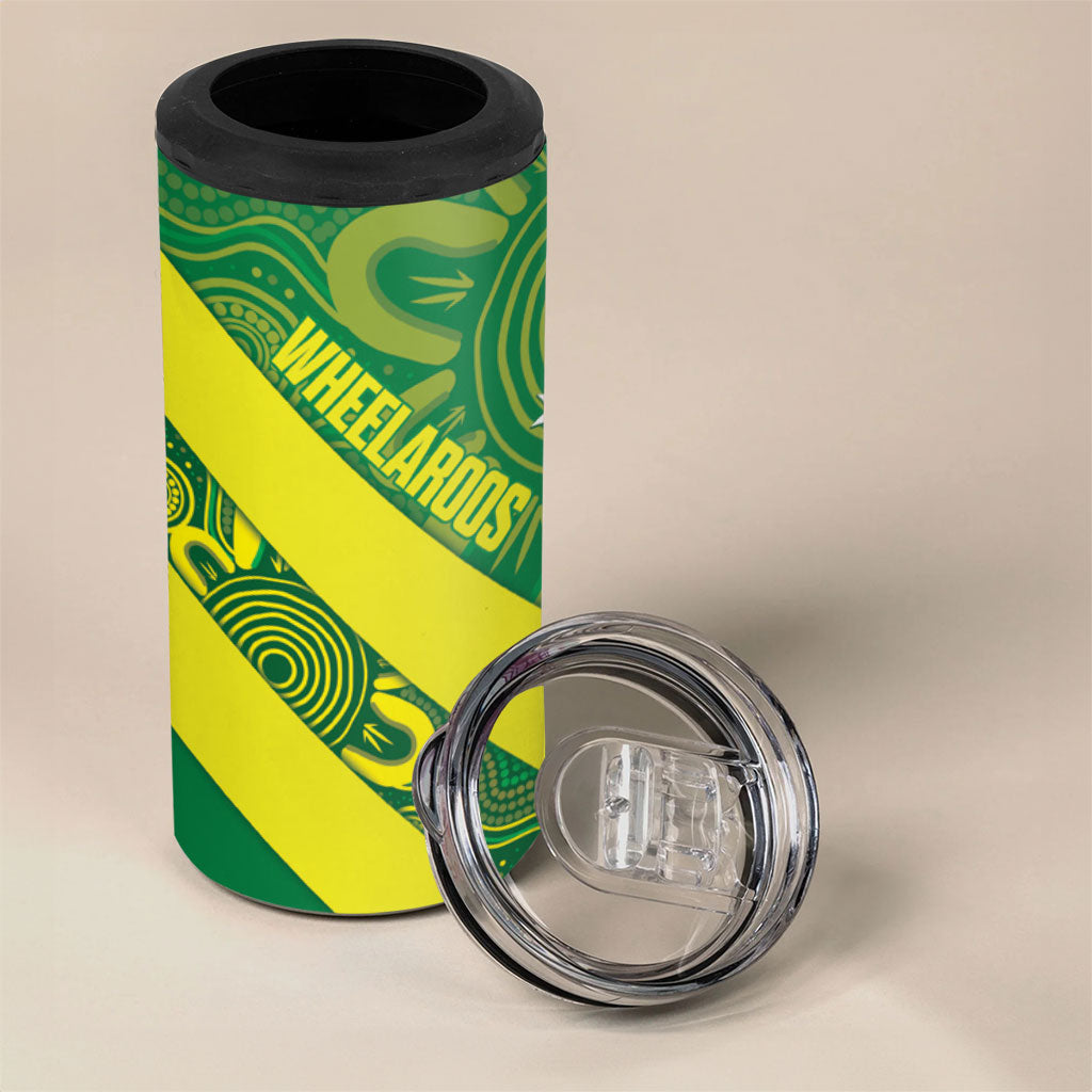 Australia Wheelaroos Rugby 4 in 1 Can Cooler Tumbler Go Aussie Kangaroo Indigenous Art