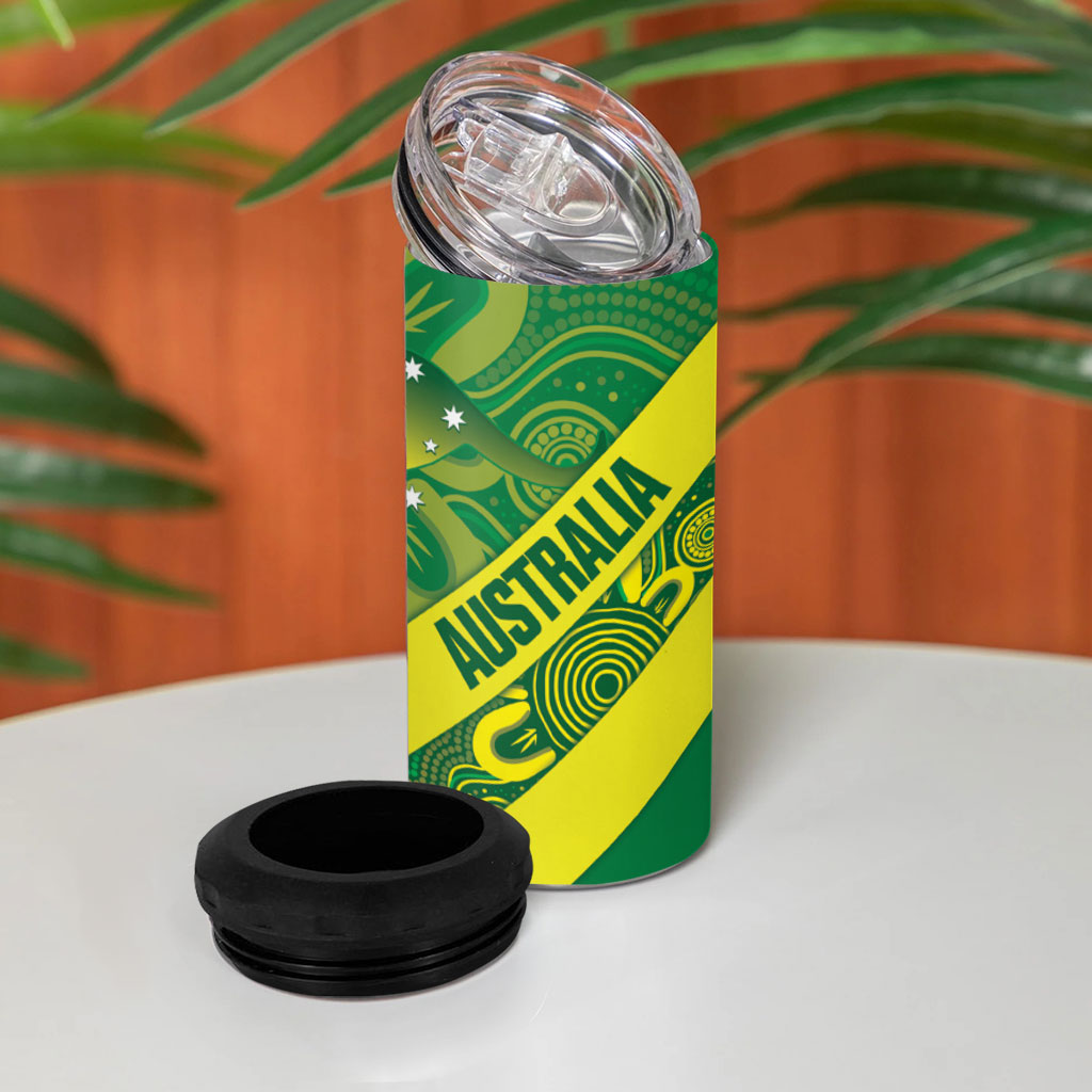 Australia Wheelaroos Rugby 4 in 1 Can Cooler Tumbler Go Aussie Kangaroo Indigenous Art