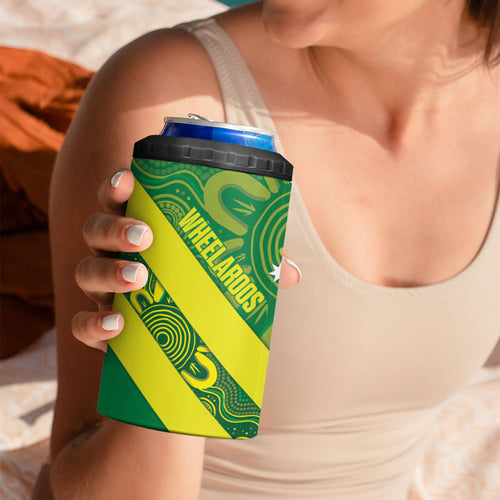 Australia Wheelaroos Rugby 4 in 1 Can Cooler Tumbler Go Aussie Kangaroo Indigenous Art