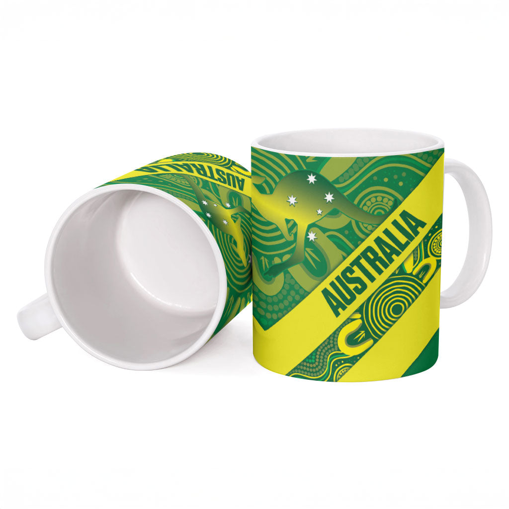 Australia Wheelaroos Rugby Ceramic Mug Go Aussie Kangaroo Indigenous Art