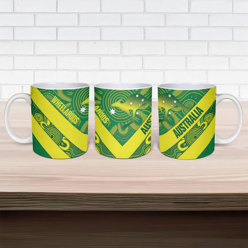 Australia Wheelaroos Rugby Ceramic Mug Go Aussie Kangaroo Indigenous Art