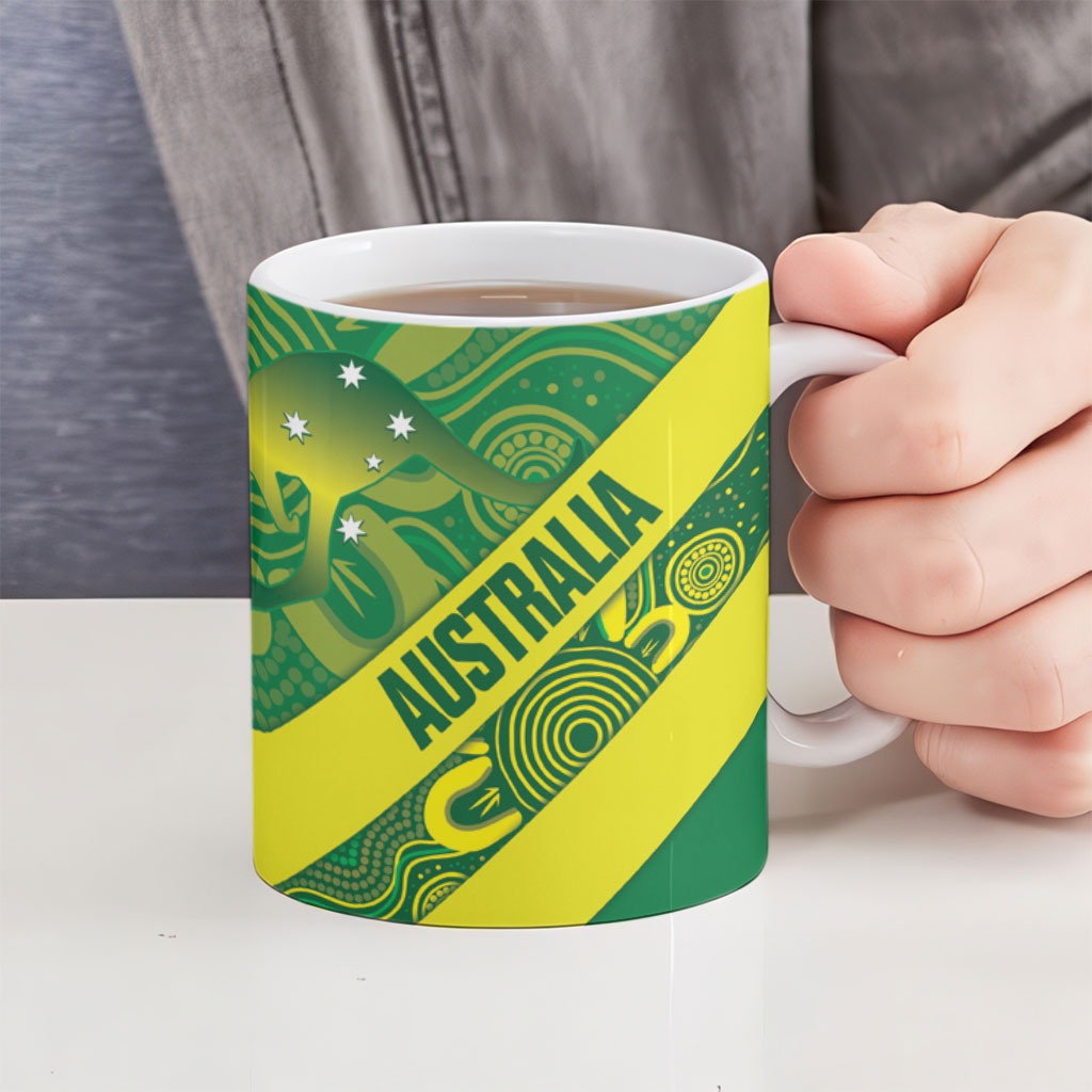 Australia Wheelaroos Rugby Ceramic Mug Go Aussie Kangaroo Indigenous Art