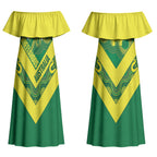 Australia Wheelaroos Rugby Custom Couples Matching Off Shoulder Maxi Dress and Long Sleeve Button Shirt Go Aussie Kangaroo Indigenous Art