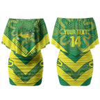 Australia Wheelaroos Rugby Custom Couples Matching Off Shoulder Short Dress and Long Sleeve Button Shirt Go Aussie Kangaroo Indigenous Art