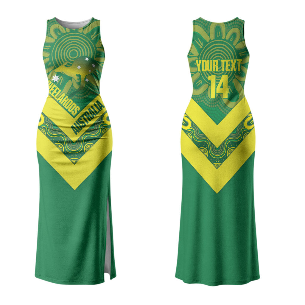Australia Wheelaroos Rugby Custom Couples Matching Tank Maxi Dress and Long Sleeve Button Shirt Go Aussie Kangaroo Indigenous Art