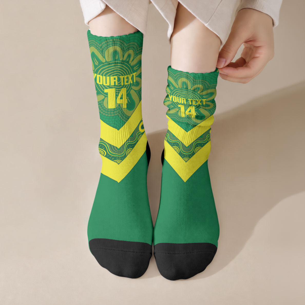 Australia Wheelaroos Rugby Custom Crew Socks Go Aussie Kangaroo Indigenous Art