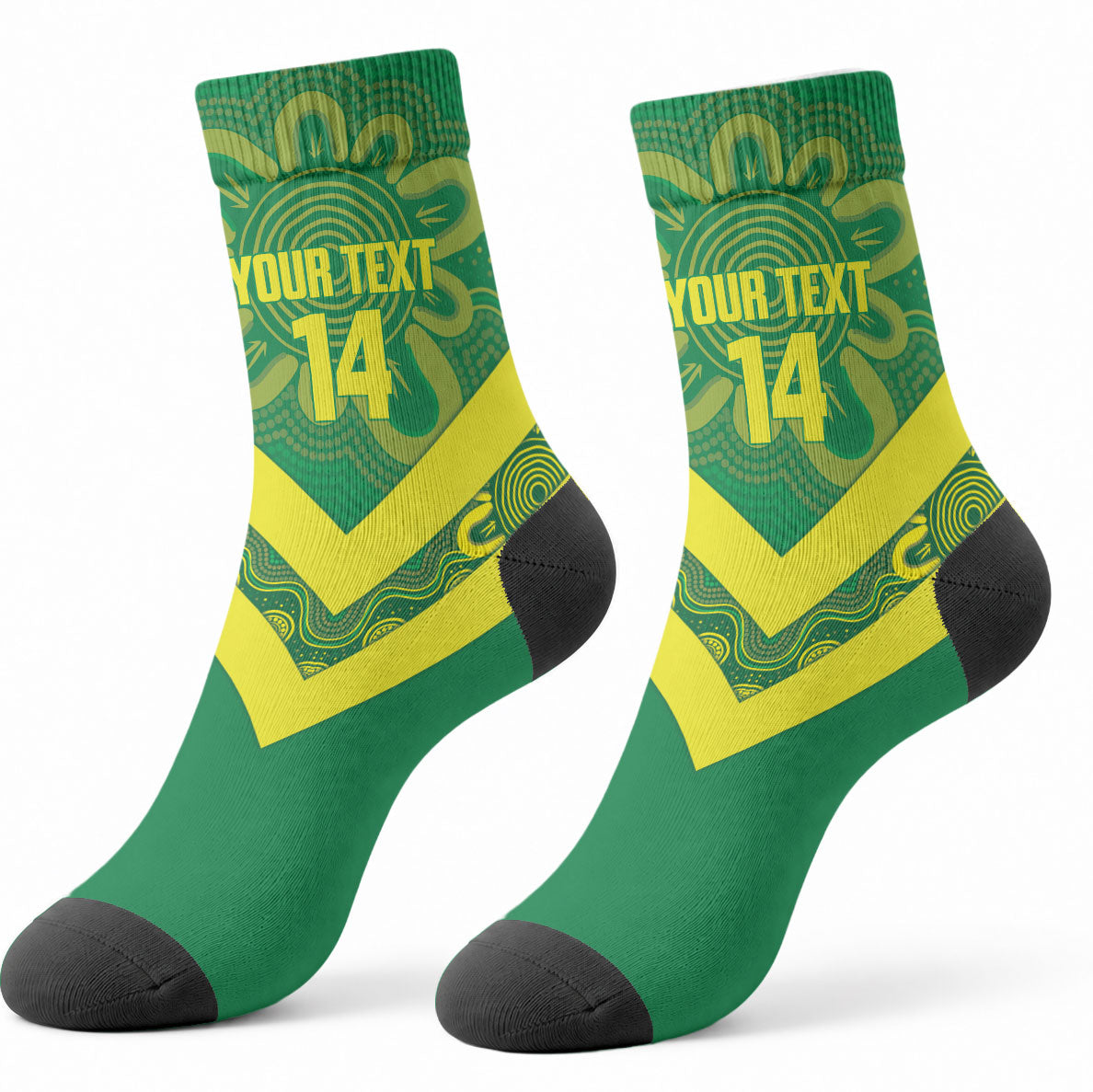 Australia Wheelaroos Rugby Custom Crew Socks Go Aussie Kangaroo Indigenous Art