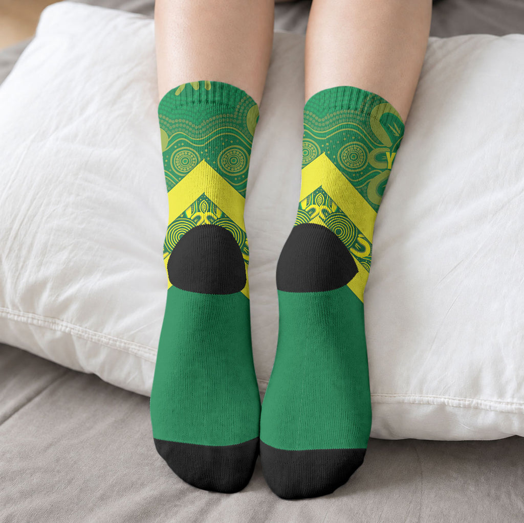 Australia Wheelaroos Rugby Custom Crew Socks Go Aussie Kangaroo Indigenous Art