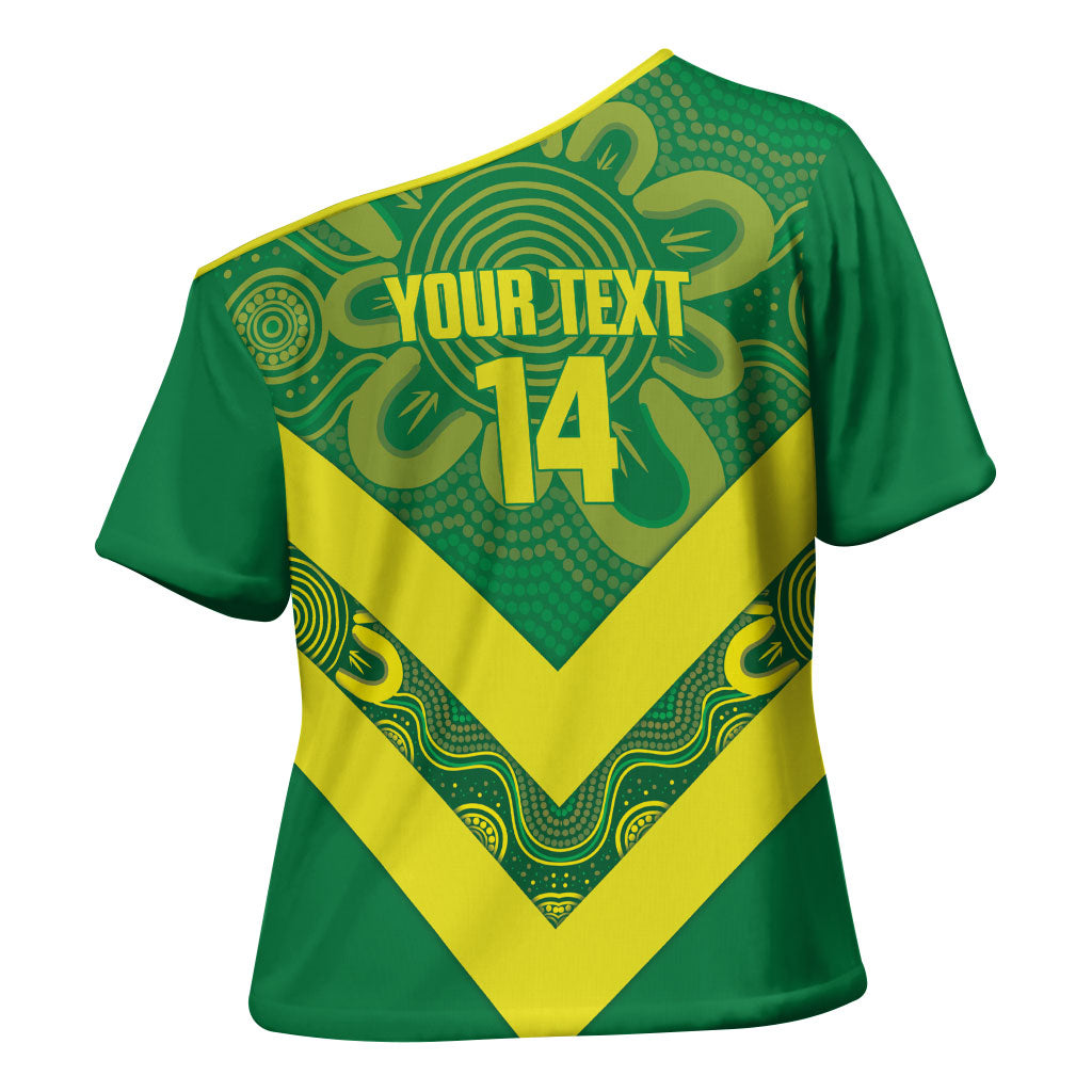 Australia Wheelaroos Rugby Custom Cross Shoulder Shirt Go Aussie Kangaroo Indigenous Art