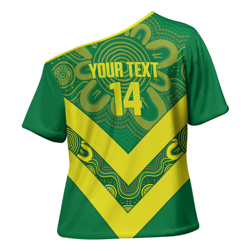 Australia Wheelaroos Rugby Custom Cross Shoulder Shirt Go Aussie Kangaroo Indigenous Art