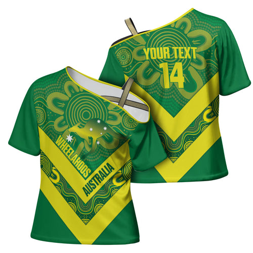 Australia Wheelaroos Rugby Custom Cross Shoulder Shirt Go Aussie Kangaroo Indigenous Art