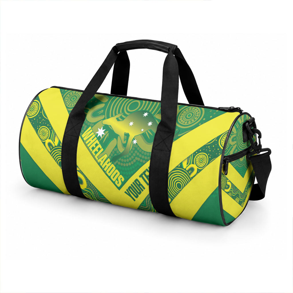 Australia Wheelaroos Rugby Custom Duffle Bag Go Aussie Kangaroo Indigenous Art