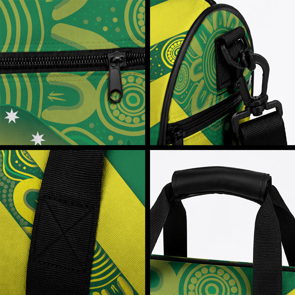 Australia Wheelaroos Rugby Custom Duffle Bag Go Aussie Kangaroo Indigenous Art