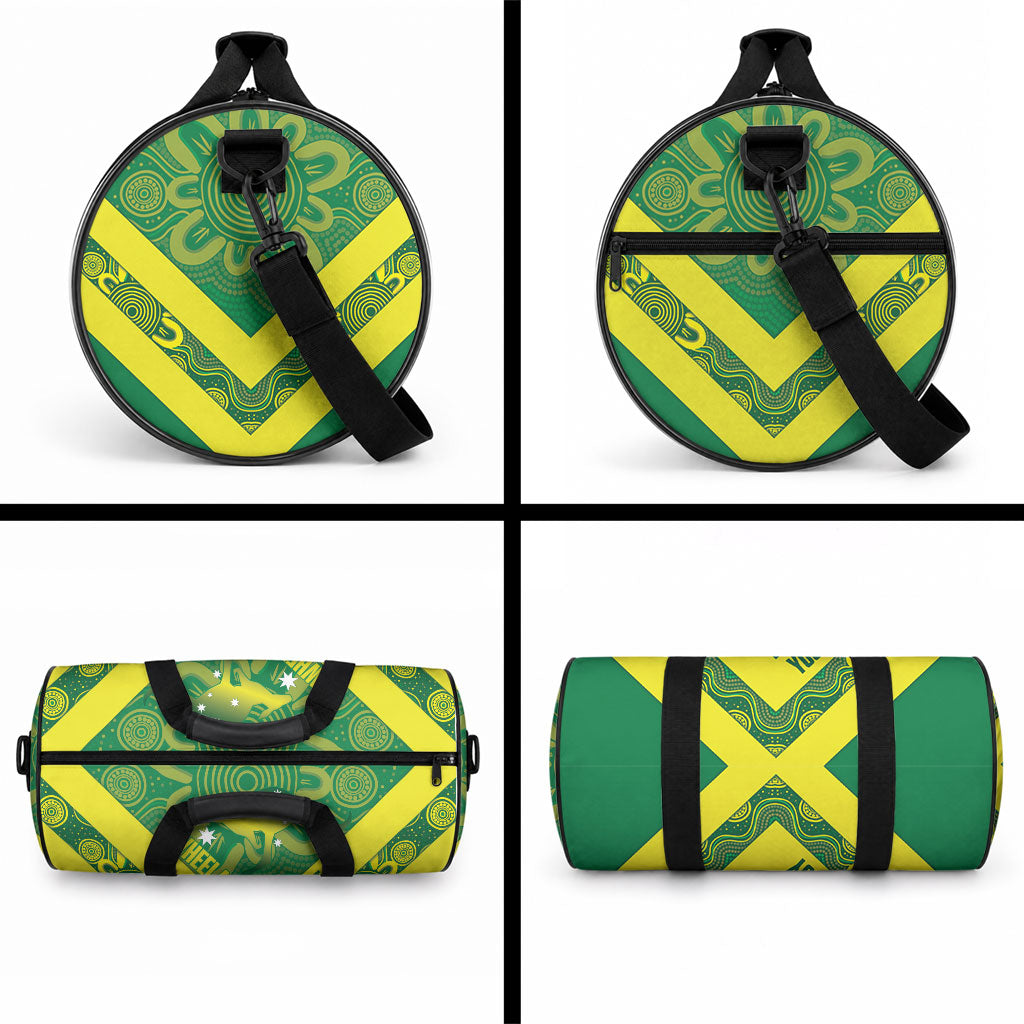 Australia Wheelaroos Rugby Custom Duffle Bag Go Aussie Kangaroo Indigenous Art