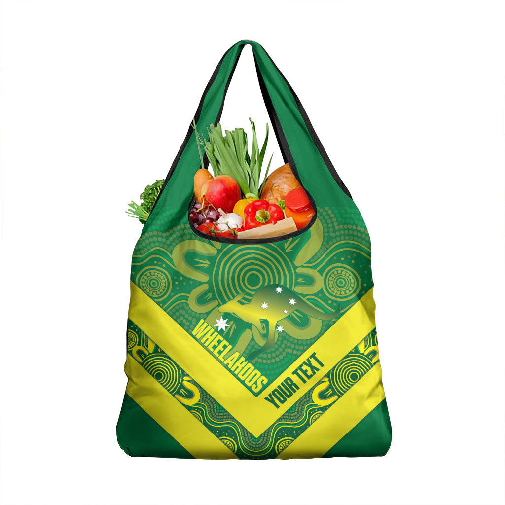 Australia Wheelaroos Rugby Custom Grocery Bag Go Aussie Kangaroo Indigenous Art