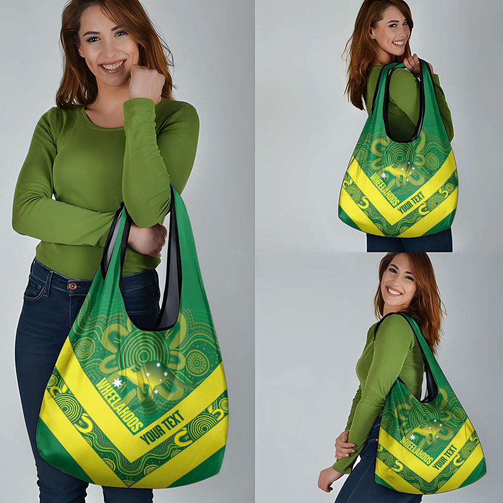 Australia Wheelaroos Rugby Custom Grocery Bag Go Aussie Kangaroo Indigenous Art