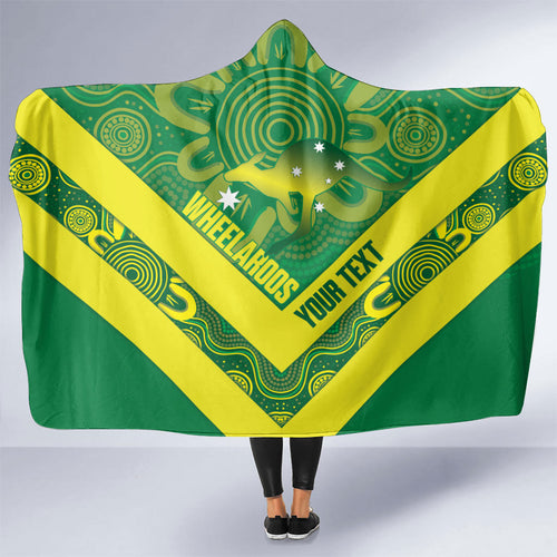 Australia Wheelaroos Rugby Custom Hooded Blanket Go Aussie Kangaroo Indigenous Art