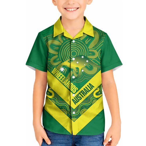 Australia Wheelaroos Rugby Custom Kid Hawaiian Shirt Go Aussie Kangaroo Indigenous Art