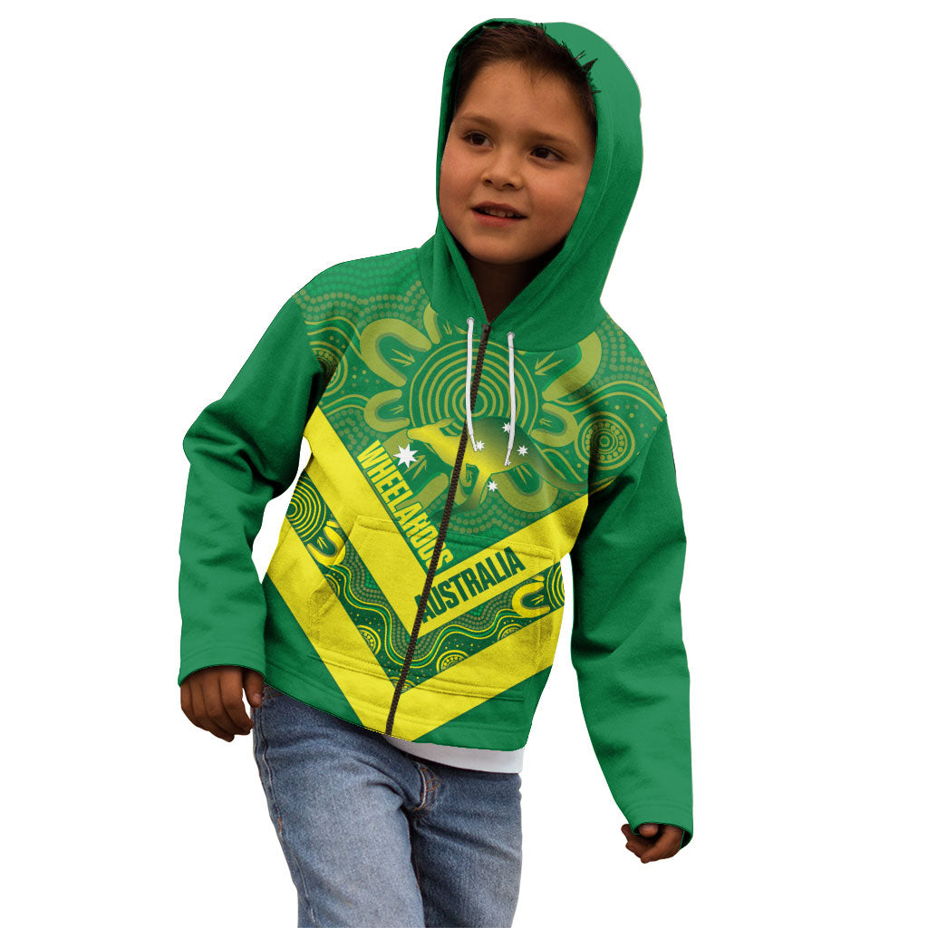 Australia Wheelaroos Rugby Custom Kid Hoodie Go Aussie Kangaroo Indigenous Art
