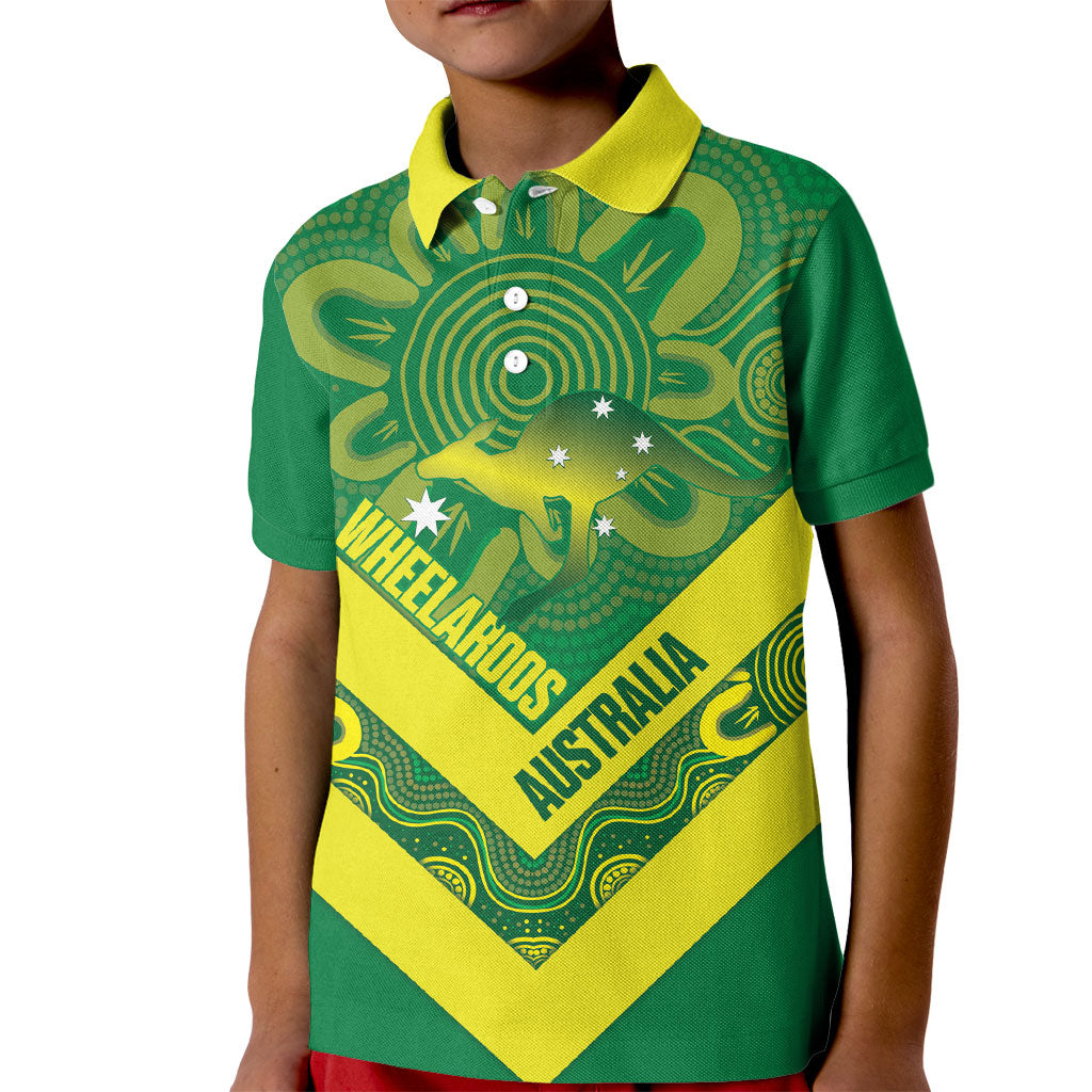 Australia Wheelaroos Rugby Custom Kid Polo Shirt Go Aussie Kangaroo Indigenous Art
