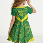 Australia Wheelaroos Rugby Custom Kid Short Sleeve Dress Go Aussie Kangaroo Indigenous Art