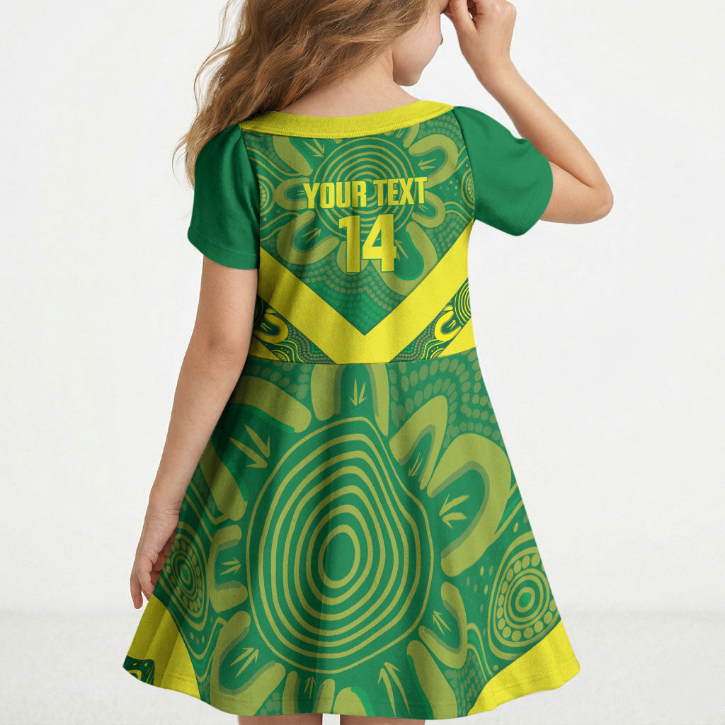 Australia Wheelaroos Rugby Custom Kid Short Sleeve Dress Go Aussie Kangaroo Indigenous Art