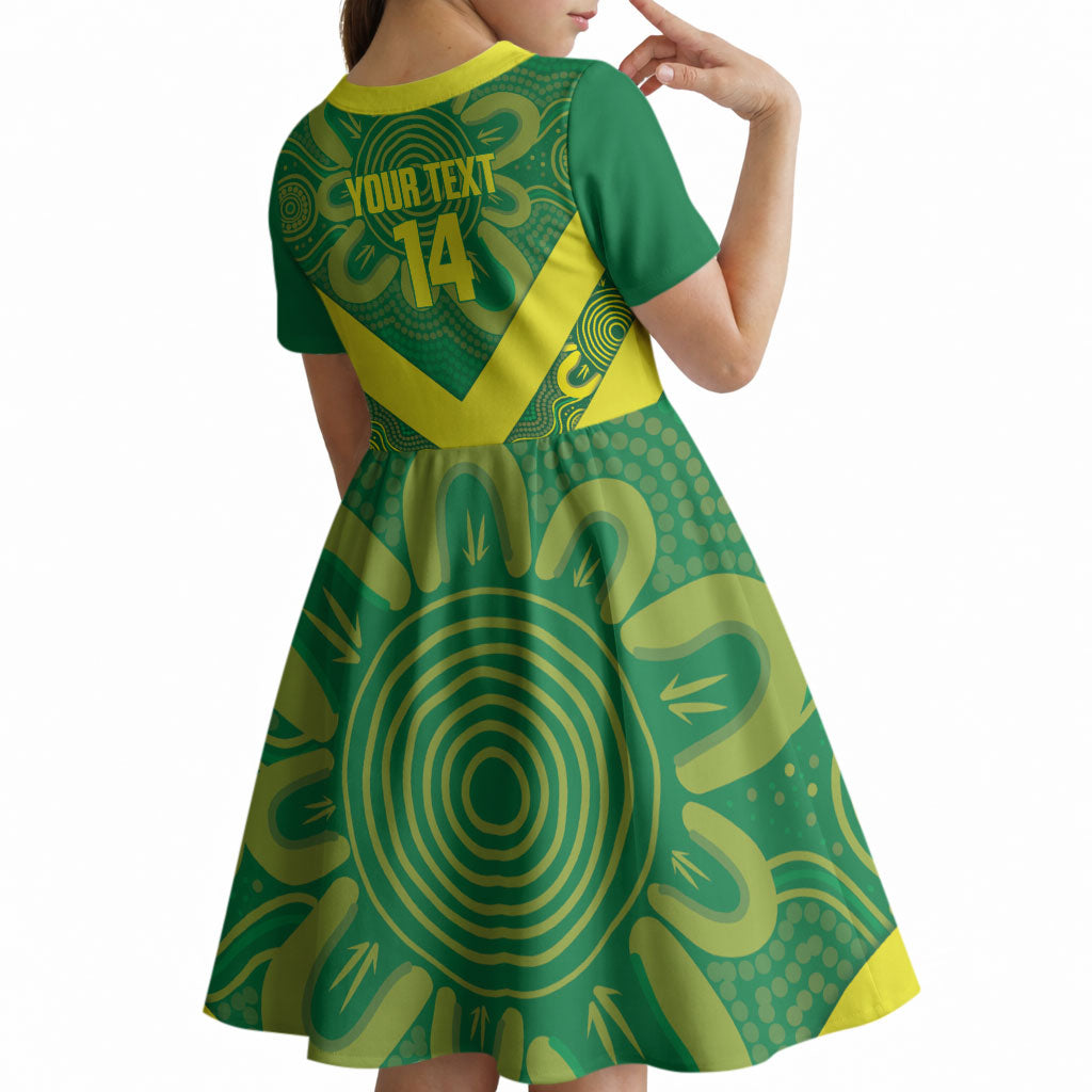 Australia Wheelaroos Rugby Custom Kid Short Sleeve Dress Go Aussie Kangaroo Indigenous Art