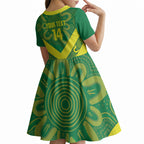 Australia Wheelaroos Rugby Custom Kid Short Sleeve Dress Go Aussie Kangaroo Indigenous Art