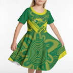 Australia Wheelaroos Rugby Custom Kid Short Sleeve Dress Go Aussie Kangaroo Indigenous Art
