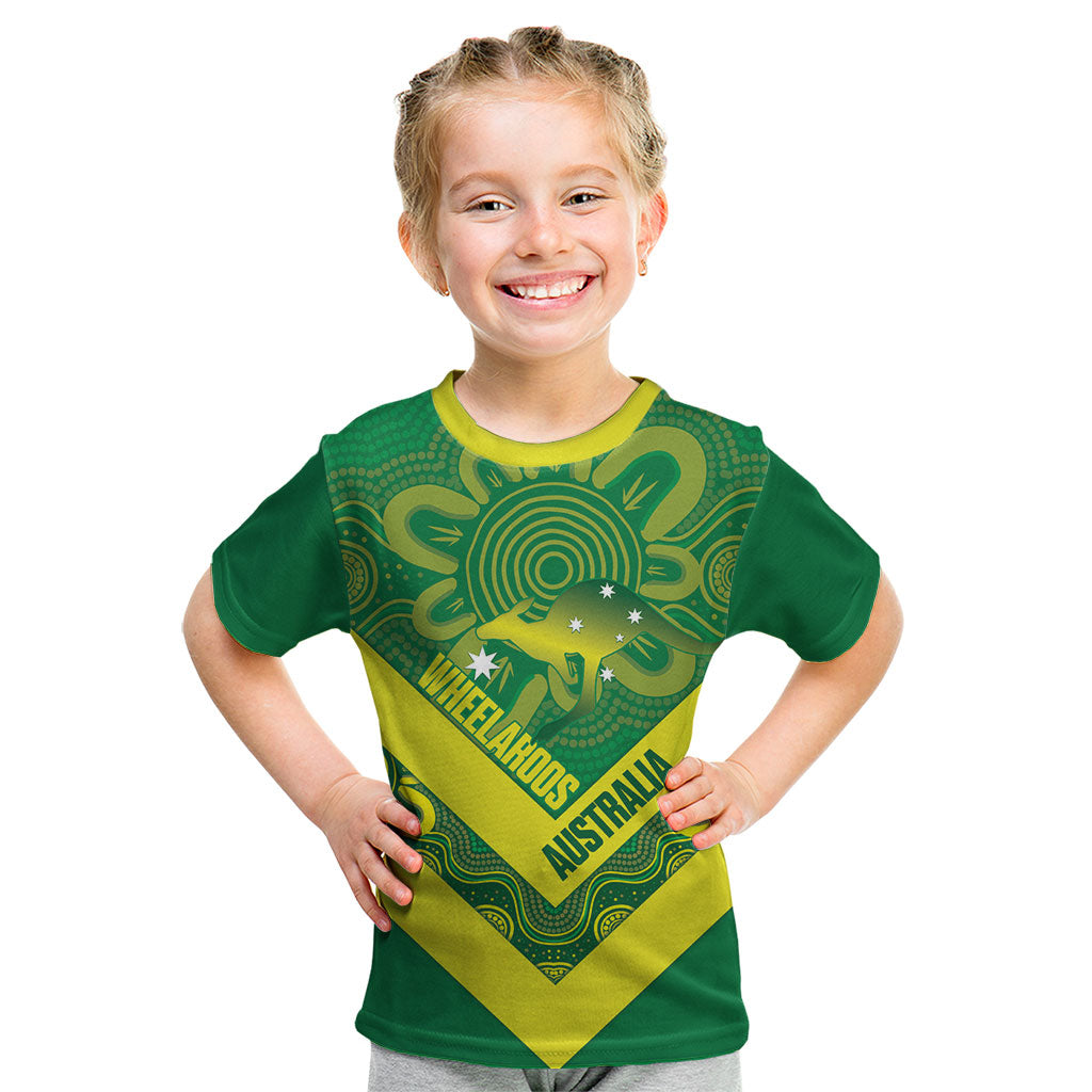 Australia Wheelaroos Rugby Custom Kid T Shirt Go Aussie Kangaroo Indigenous Art