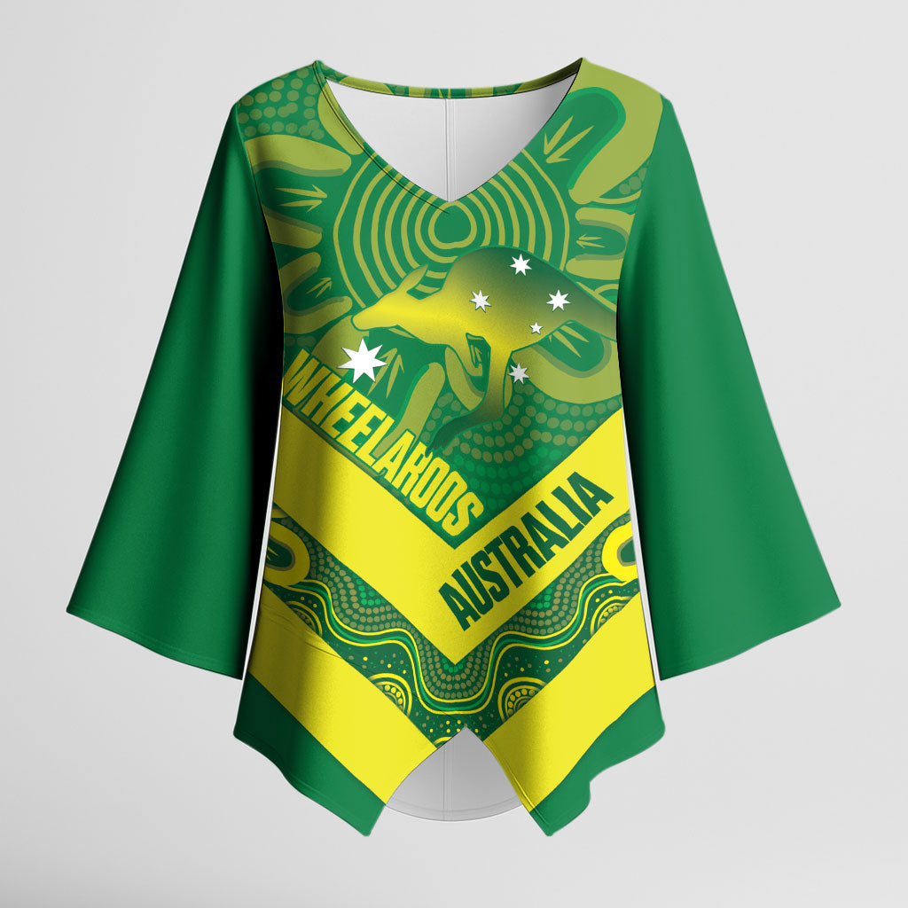 Australia Wheelaroos Rugby Custom Kimono Sleeve Blouse Go Aussie Kangaroo Indigenous Art