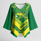 Australia Wheelaroos Rugby Custom Kimono Sleeve Blouse Go Aussie Kangaroo Indigenous Art