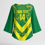 Australia Wheelaroos Rugby Custom Kimono Sleeve Blouse Go Aussie Kangaroo Indigenous Art