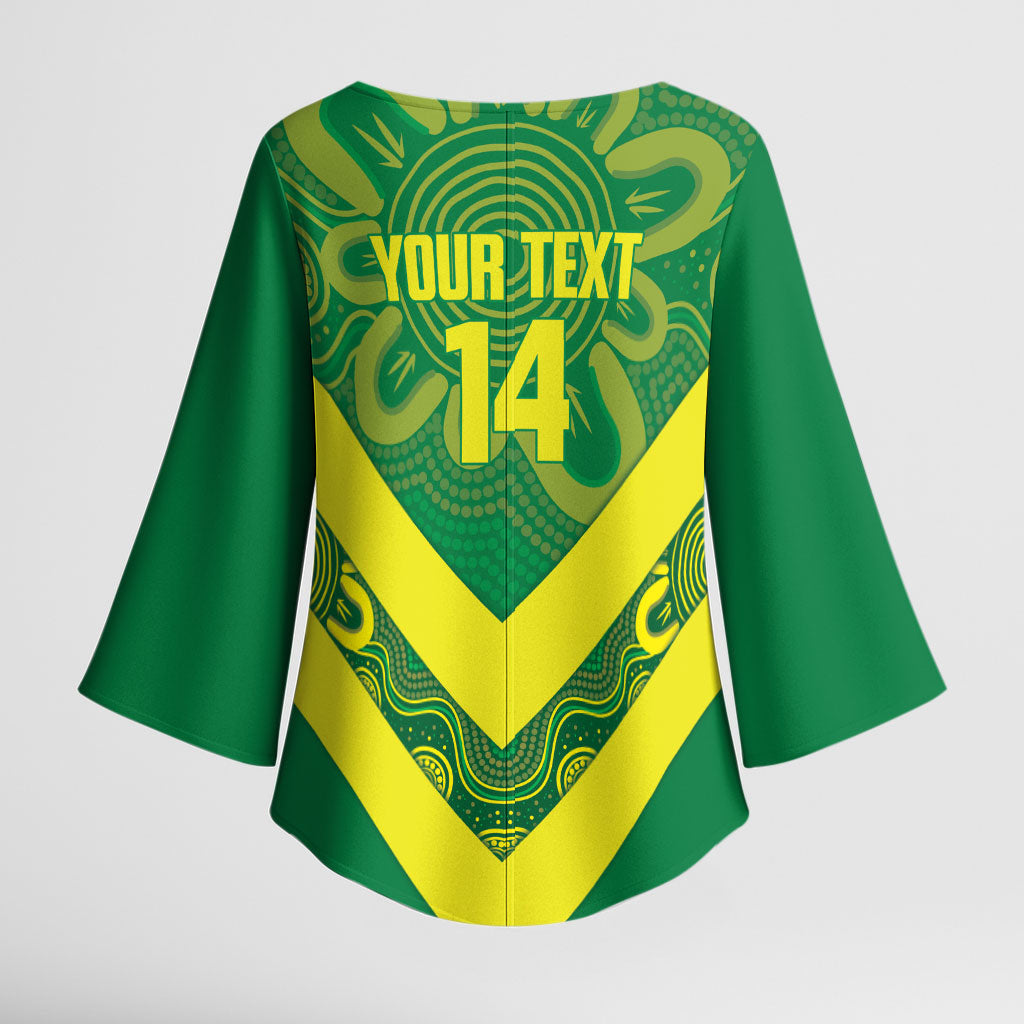 Australia Wheelaroos Rugby Custom Kimono Sleeve Blouse Go Aussie Kangaroo Indigenous Art