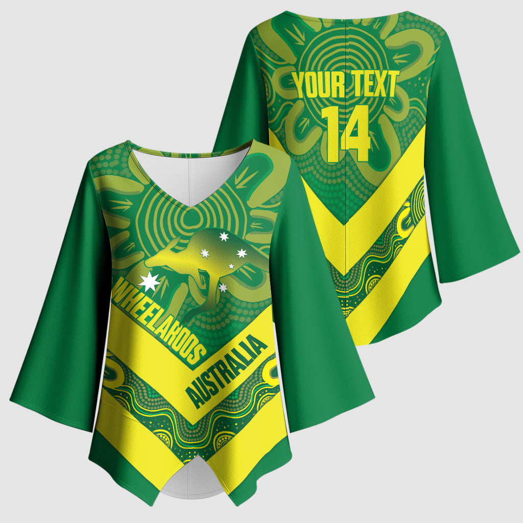 Australia Wheelaroos Rugby Custom Kimono Sleeve Blouse Go Aussie Kangaroo Indigenous Art