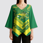 Australia Wheelaroos Rugby Custom Kimono Sleeve Blouse Go Aussie Kangaroo Indigenous Art