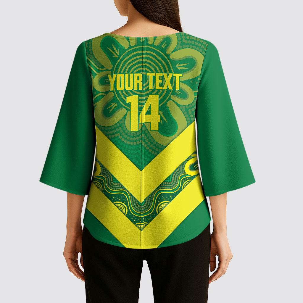 Australia Wheelaroos Rugby Custom Kimono Sleeve Blouse Go Aussie Kangaroo Indigenous Art