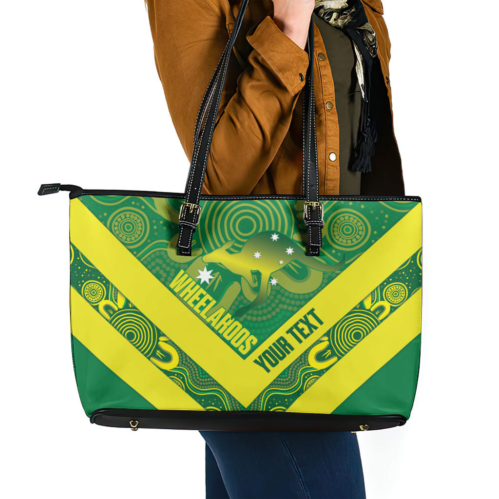 Australia Wheelaroos Rugby Custom Leather Tote Bag Go Aussie Kangaroo Indigenous Art