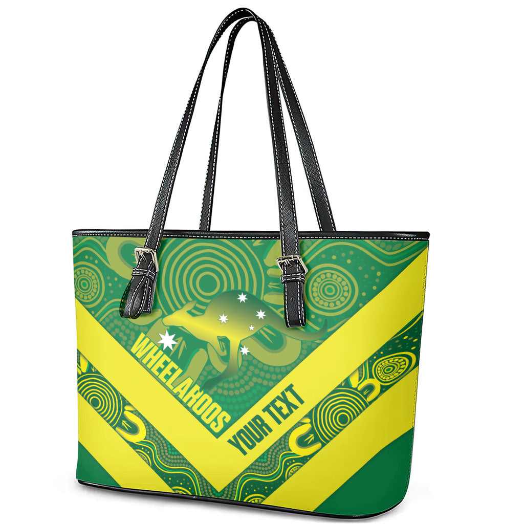 Australia Wheelaroos Rugby Custom Leather Tote Bag Go Aussie Kangaroo Indigenous Art