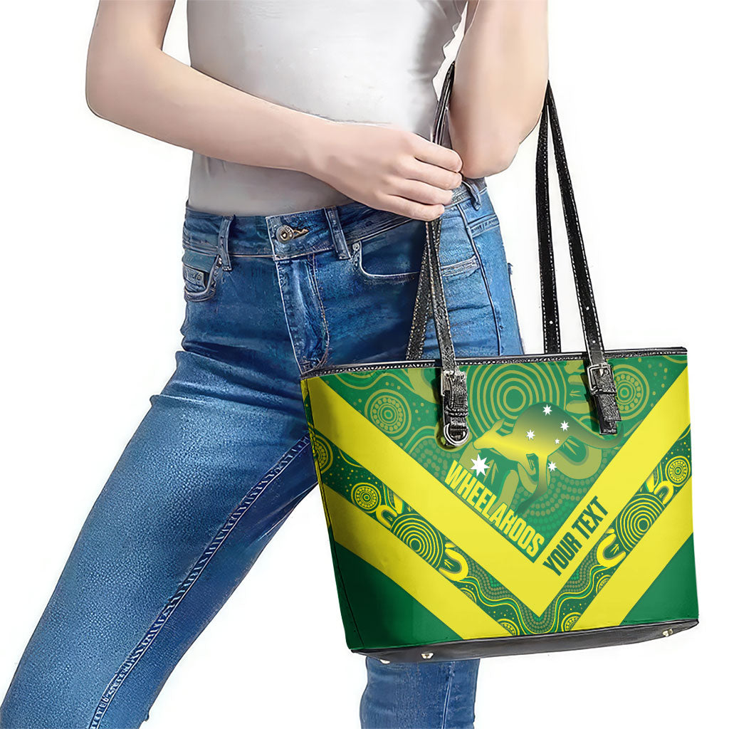Australia Wheelaroos Rugby Custom Leather Tote Bag Go Aussie Kangaroo Indigenous Art