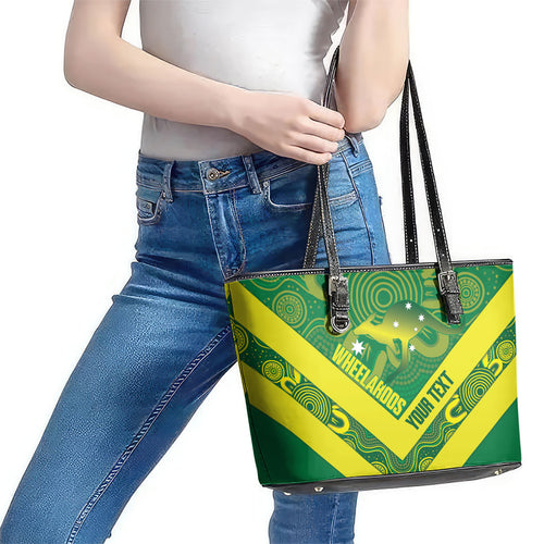 Australia Wheelaroos Rugby Custom Leather Tote Bag Go Aussie Kangaroo Indigenous Art