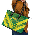Australia Wheelaroos Rugby Custom Leather Tote Bag Go Aussie Kangaroo Indigenous Art